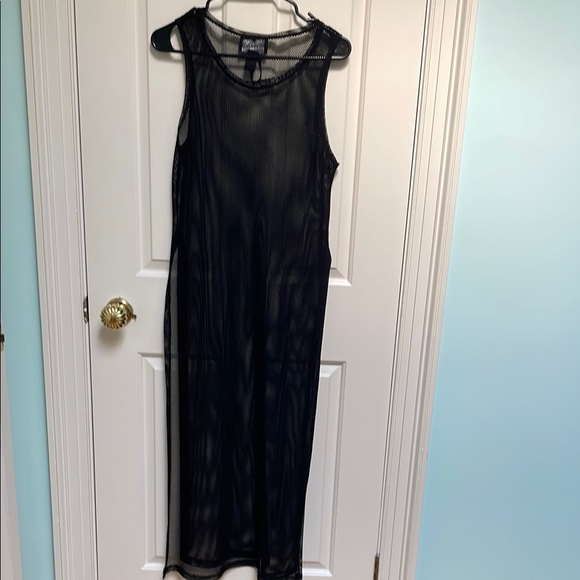 Frank Lyman sz 12 Black Mesh Sleeveless Dress Bathing Suit cover-up long maxi - Picture 4 of 9